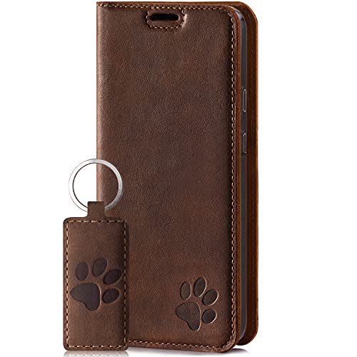 SURAZO Inteligentne magnetyczne etui na telefon komórkowy Samsung Galaxy S20 FE 4G i 5G – etui premium z prawdziwej skóry z motywem łapy – etui z klapką z kieszenią na karty, ochroną RFID, ręcznie