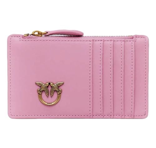 Pinko Czapla CARDHOLDER Cielęcina Jedwab, Akcesoria Podróżne-Portfele damskie, P31Q_Różowy Marino-Antique Gold, 13.5, P31q_różowy Marino-antique Gold, 13.5