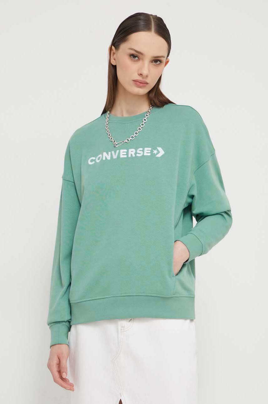 Converse bluza damska kolor zielony z aplikacją