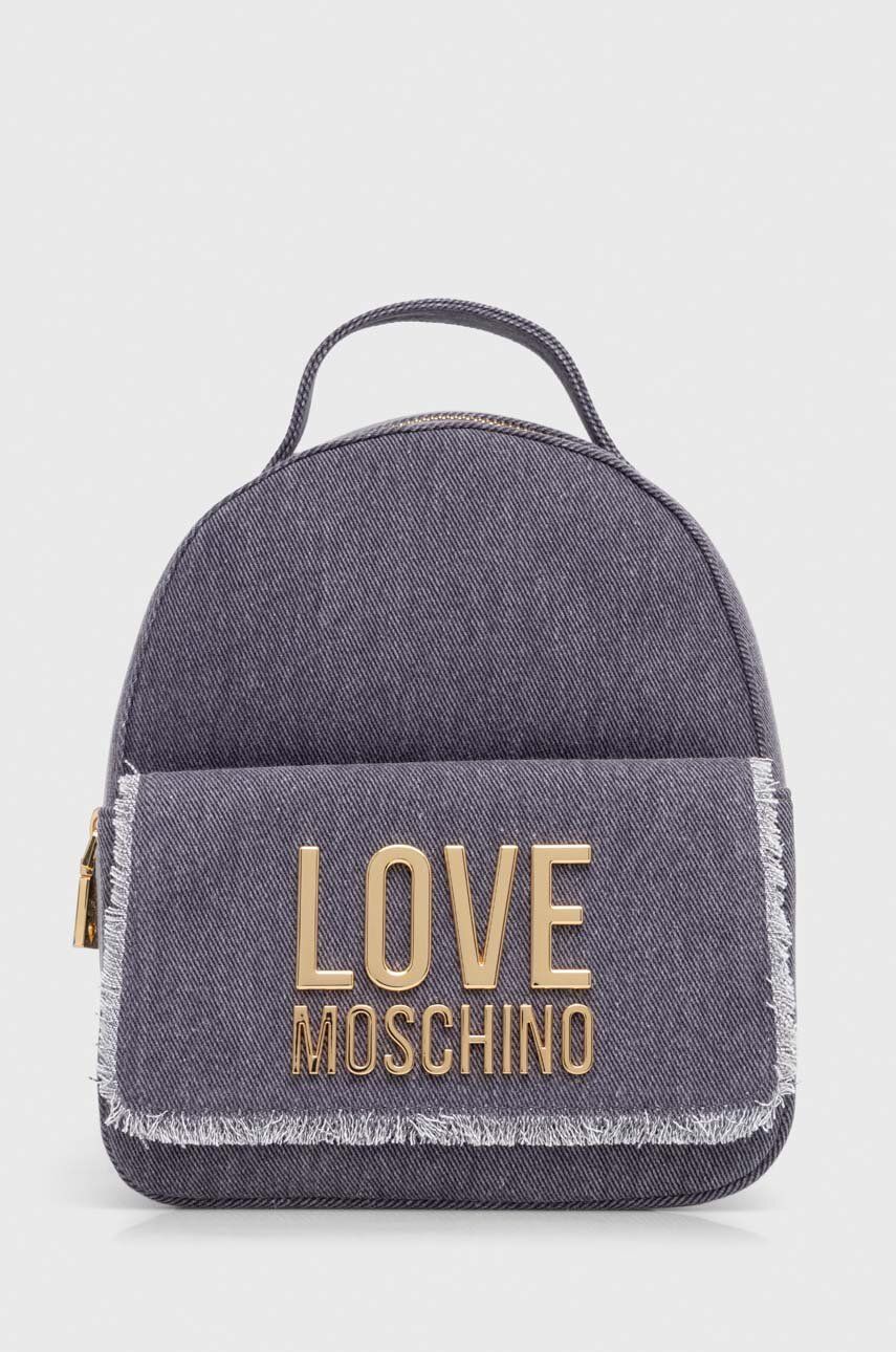 Love Moschino plecak bawełniany kolor fioletowy mały z aplikacją