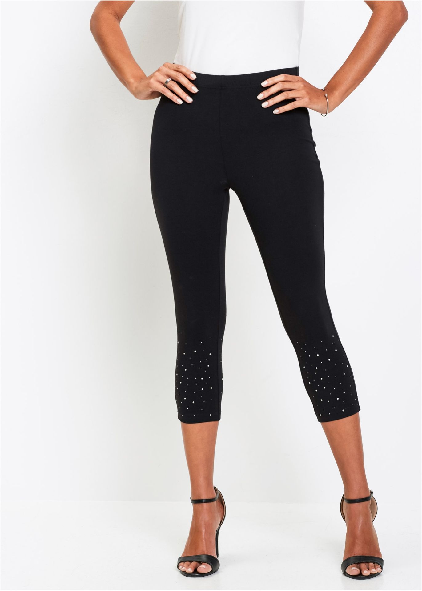 Legginsy rybaczki z połyskującymi kamieniami - bonprix
