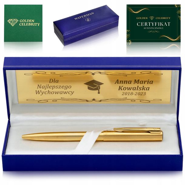 Luksusowy Złoty Długopis Waterman 24k+pudełko Z Grawerem+certyfikat Prezent