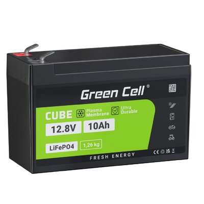 Green cell Akumulator litowo-żelazowo-fosforanowy LiFePO4 Green Cell 12V 12.8V 10Ah do paneli solarnych, kamperów oraz łodzi CAV10