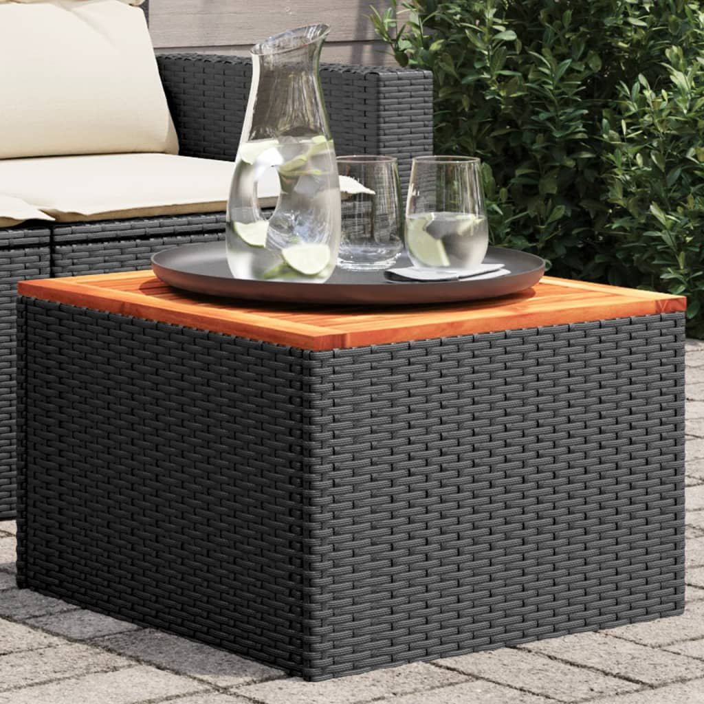 vidaXL Stół ogrodowy, czarny, 55x55x37 cm, rattan PE i drewno akacjowe