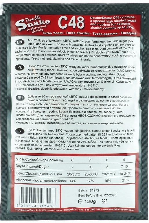 Drożdże gorzelnicze Turbo Double Snake 130 g