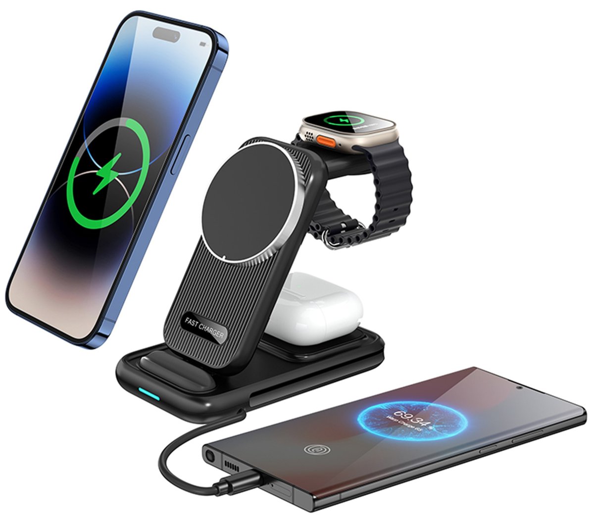 Szybka ładowarka indukcyjna 15W bezprzewodowa 4w1 do iPhone IWatch AirPods