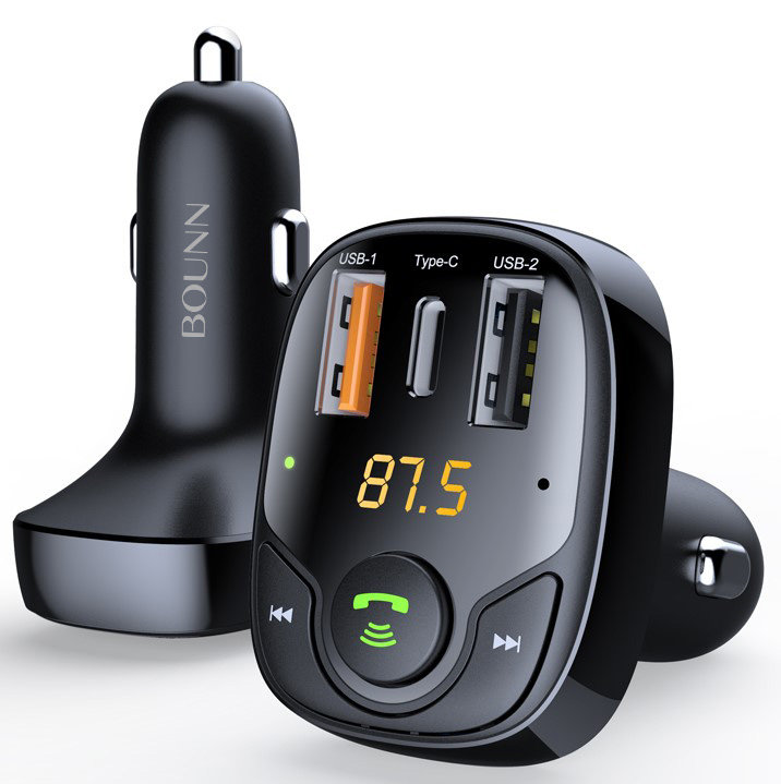 Transmiter FM +  ładowarka samochodowa QC 3.0 +USB C 3A PD18W +USB 1A