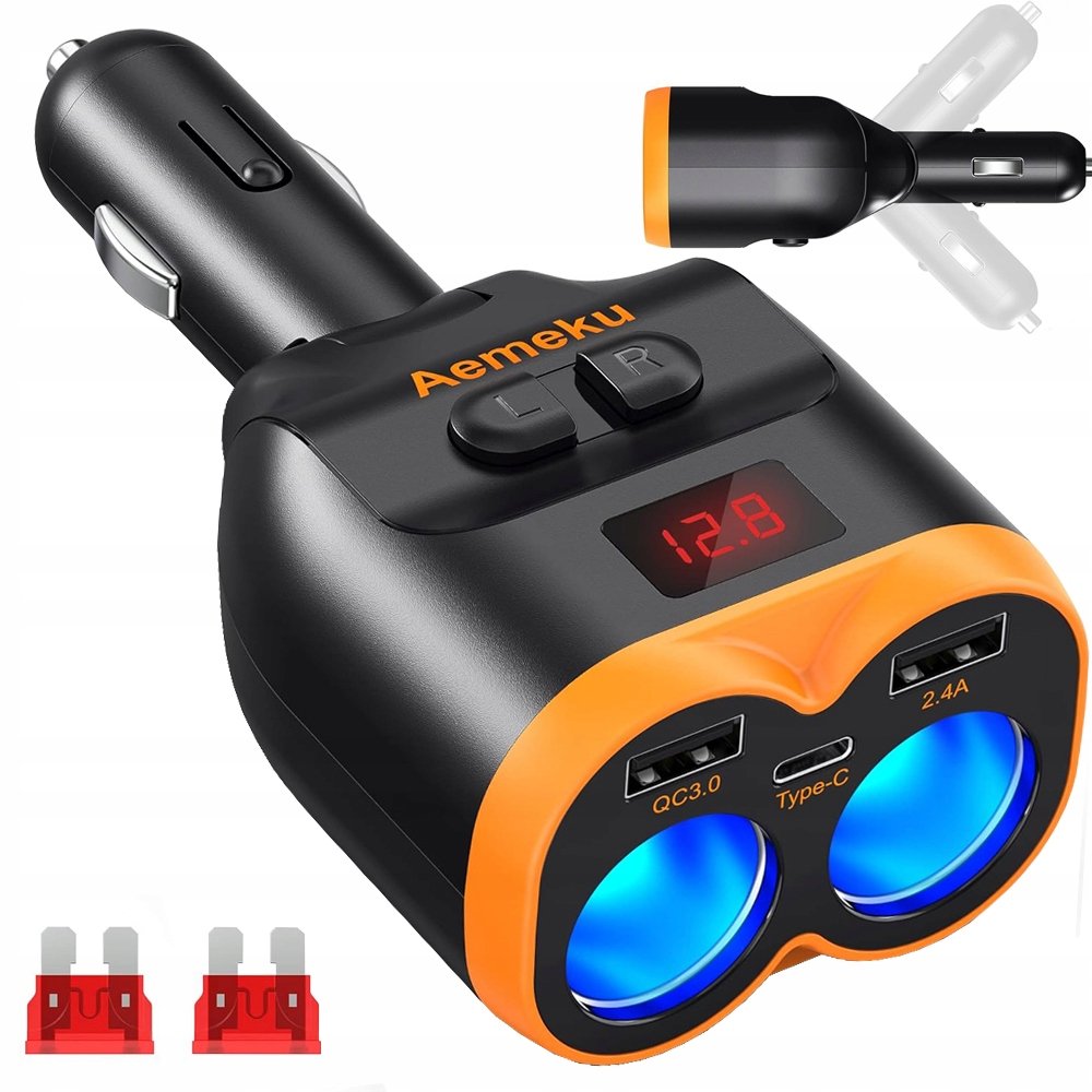 ROZDZIELACZ GNIAZDA ZAPALNICZKI 12-24V 2xUSB-A 1xUSB-C QC 3.0 80W ŁADOWARKA
