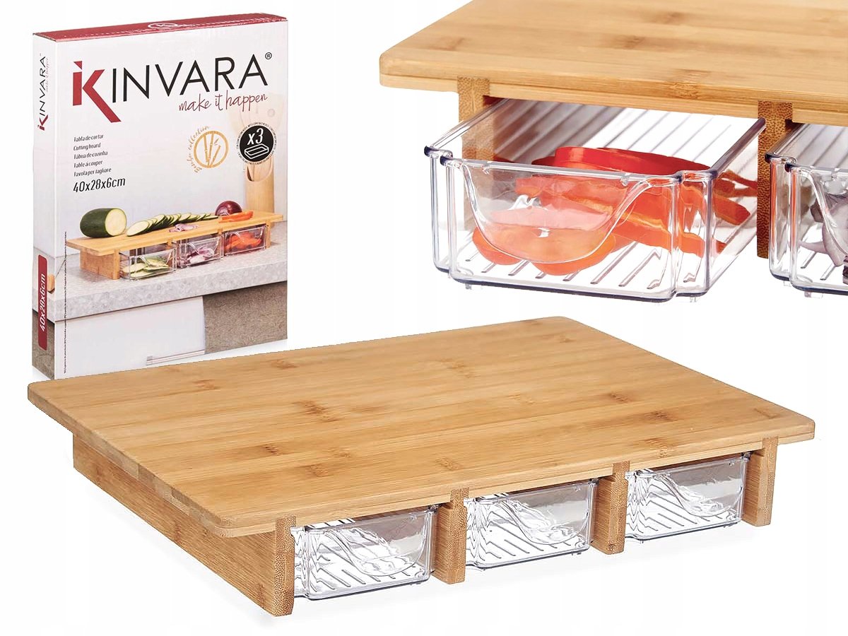 PREMIUM EKO DESKA DO KROJENIA Z 3 SZUFLADKAMI Z ORGANIZEREM BAMBUS AR