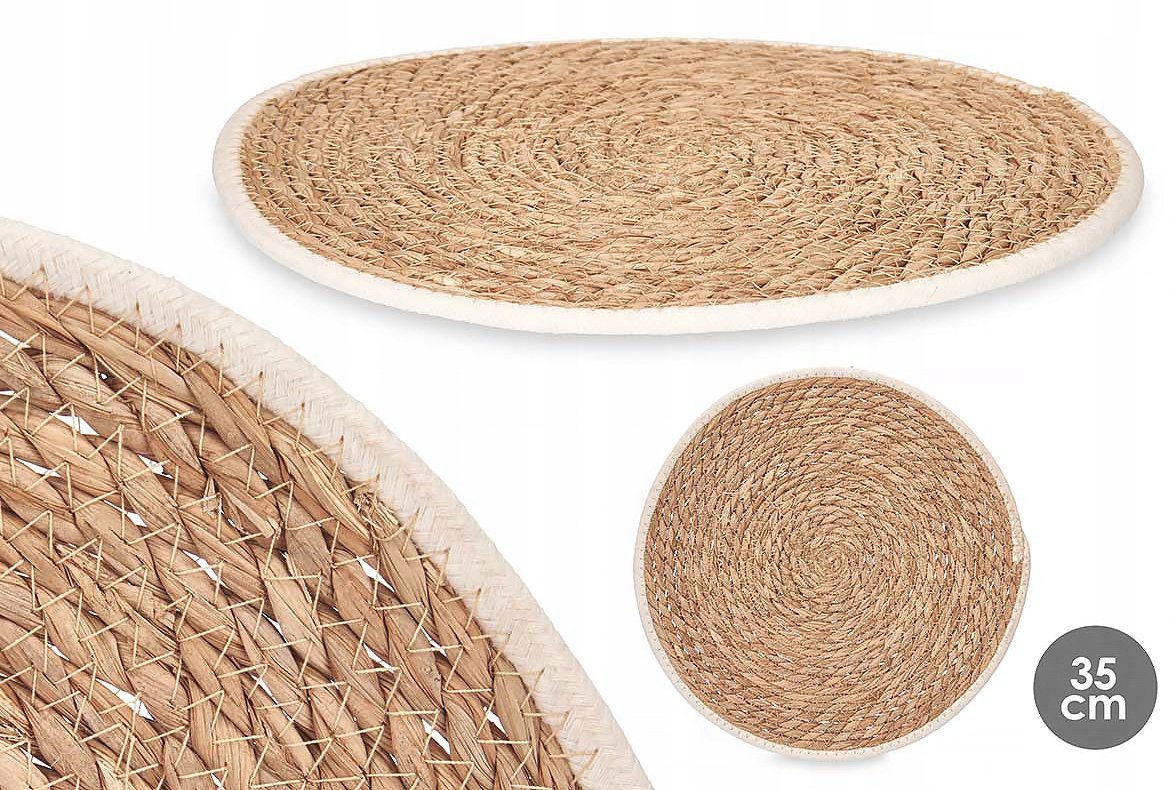 EKOLOGICZNA NATURALNA OKRĄGŁA PODKŁADKA NA STÓŁ MATA POD TALERZ 35 cm AR
