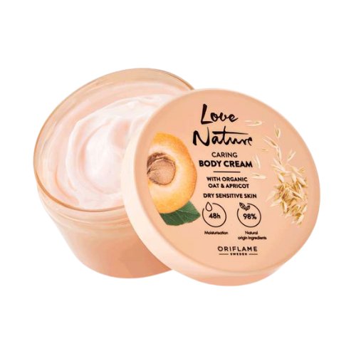 Pielęgnujący krem do ciała Love Nature  z organicznym owsem i morelą