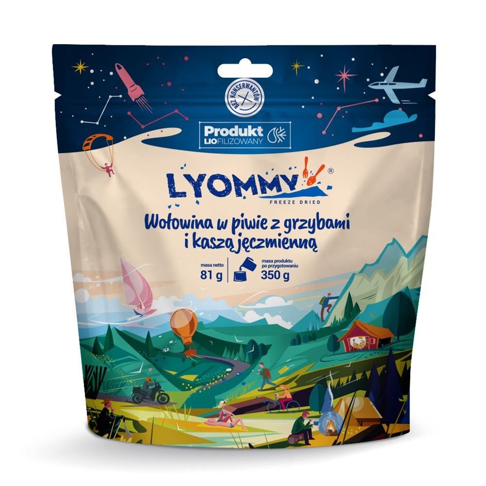 Liofilizat Lyommy Wołowina w piwie z grzybami i kaszą jęczmienną 350g
