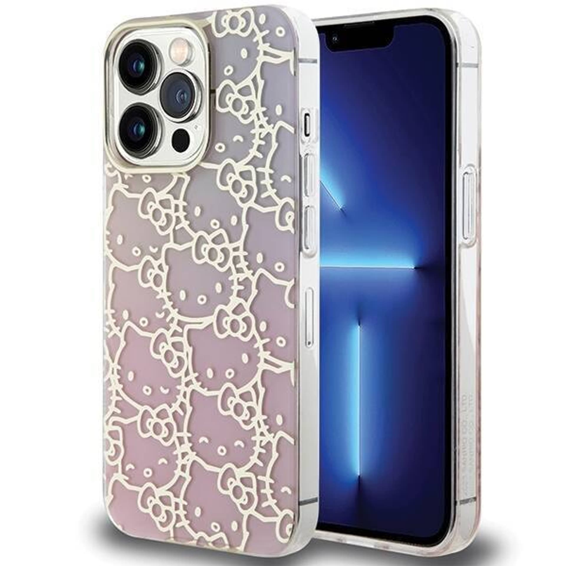 Oryginalne Etui IPHONE 14 PRO MAX Hello Kitty Hardcase IML Gradient Electrop Crowded Kitty Head (HKHCP14XHCHPEP) różowe