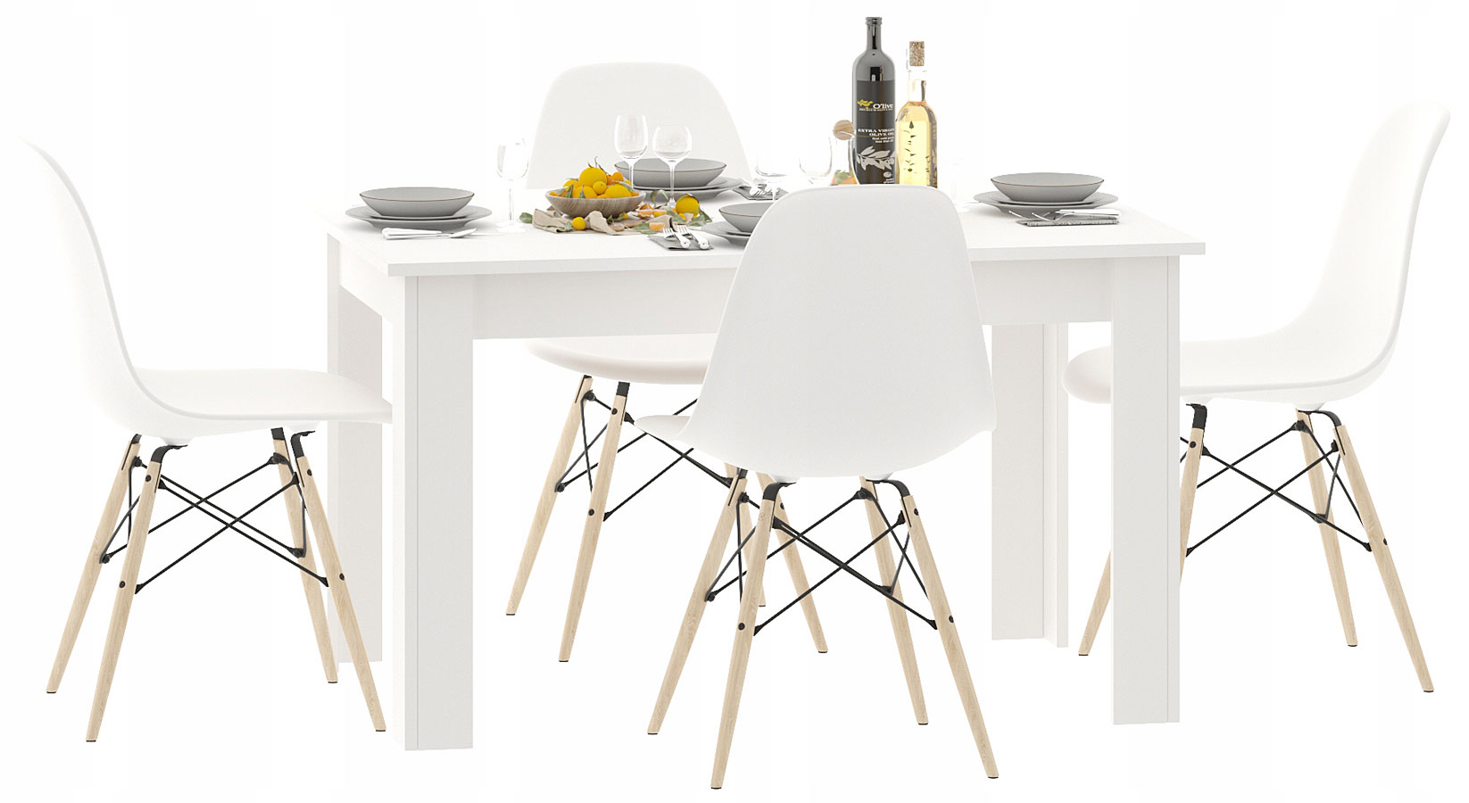 Biały zestaw stół z 4 skandynawskimi krzesłami B0-E90