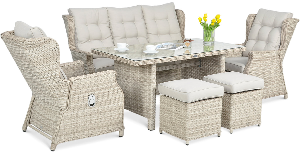 Meble technorattanowe BALTIMORE DINING + PUFY Beige