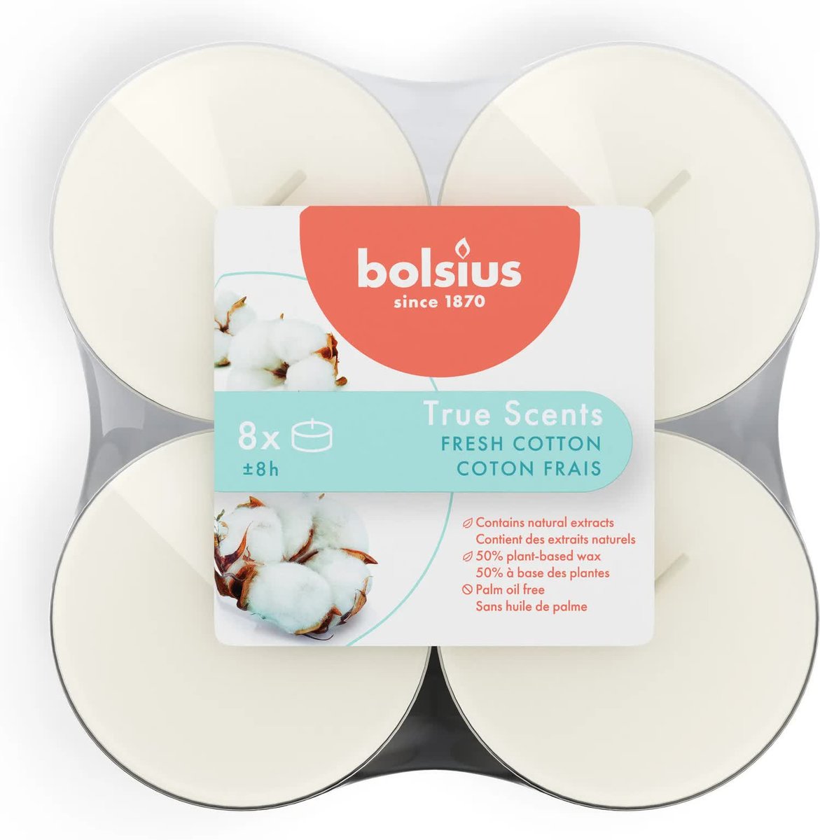 Podgrzewacze Maxi Lights 8H 8Szt. True Scents Świeża Bawełna Bolsius