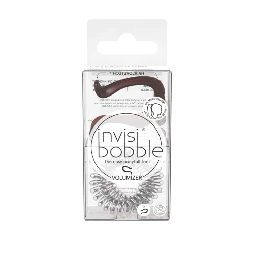 Invisibobble Volumizer pomadka do układania fryzur, koński ogon, brązowe włosy, warkocz, efekt push-up, z bardzo mocnym trzymaniem, 1 x brązowy Volumizer Brown, 2 x gumka do włosów spirala