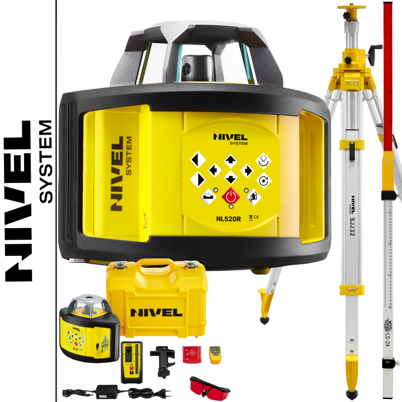 Niwelator laserowy NL520 Nivel System + Detektor RD700 + Statyw korbowy SJJ32 + Łata laserowa LS-24