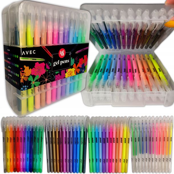 Długopisy Żelowe Brokatowe Kolorowe Zestaw 48 Szt