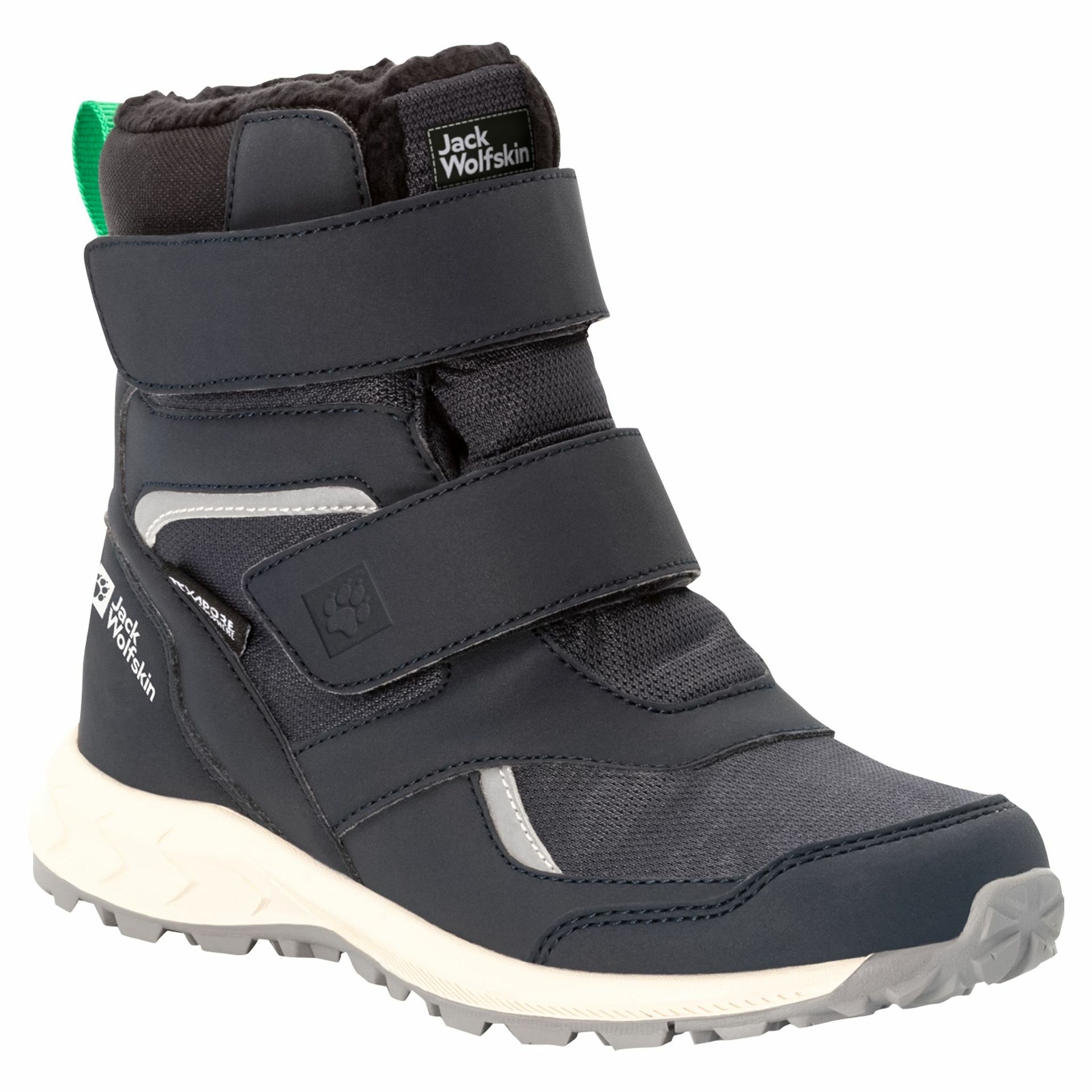 Buty zimowe dla dzieci Jack Wolfskin WOODLAND WT TEXAPORE HIGH VC K dark blue / green - 26