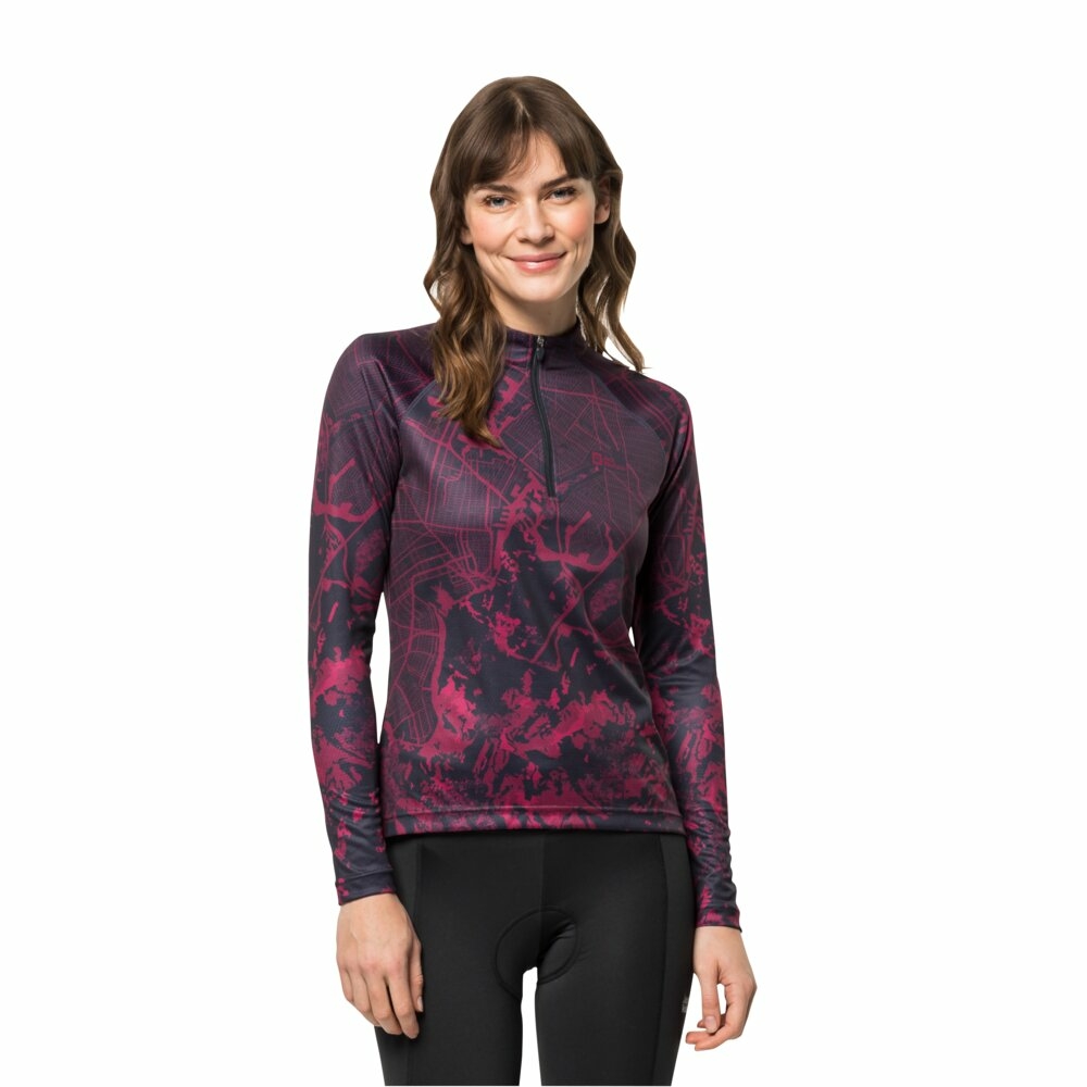 Damska bluza rowerowa Jack Wolfskin MOROBBIA L/S PRINTED W graphite all over - XS