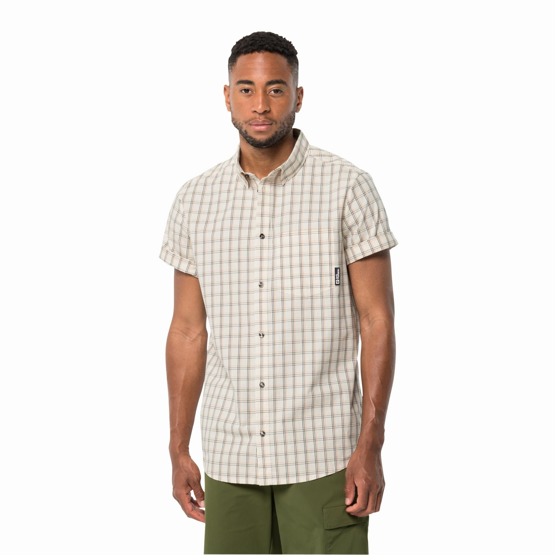 Męska koszula z krótkim rękawem Jack Wolfskin HOT SPRINGS SHIRT M egret 41 - S