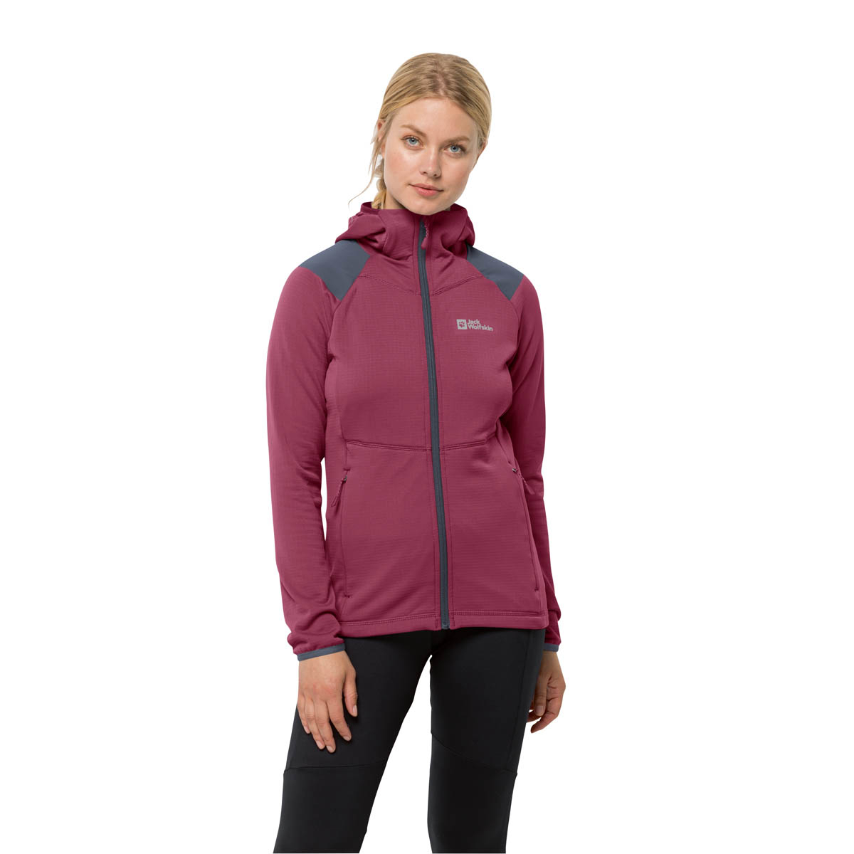 Bluza polarowa damska Jack Wolfskin KOLBENBERG HOODED FZ W sangria red - M