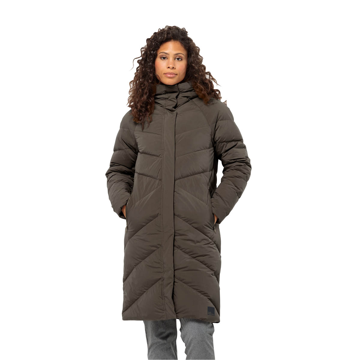 Damski płaszcz puchowy Jack Wolfskin MARIENPLATZ COAT W cold coffee - S