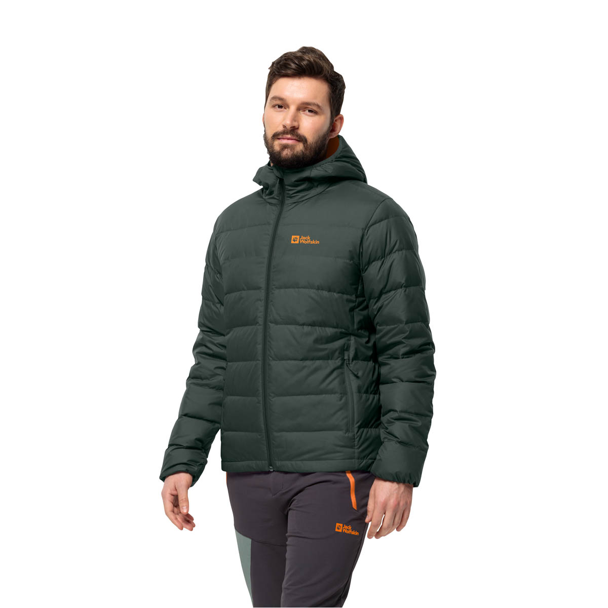 Męska kurtka puchowa Jack Wolfskin ATHER DOWN HOODY M black olive - S