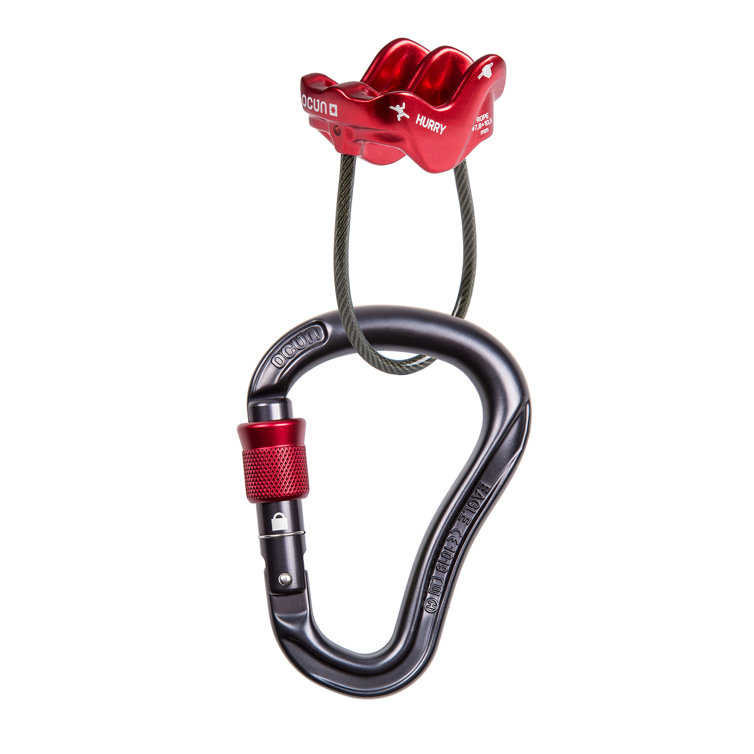 Zestaw przyrząd asekuracyjny z karabinkiem Ocun Belay Set Eagle/Hurry red - ONESIZE
