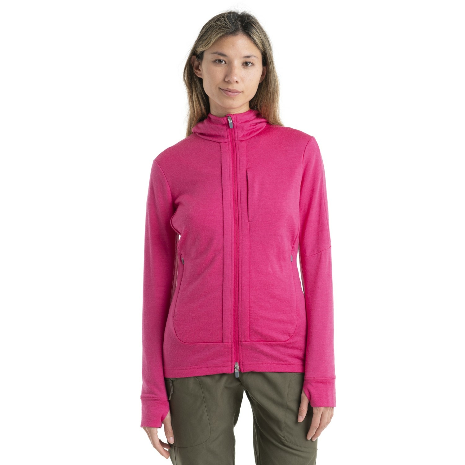 Damska bluza Icebreaker Quantum III LS Full Zip Hoodie tempo/electric pink/cb - L