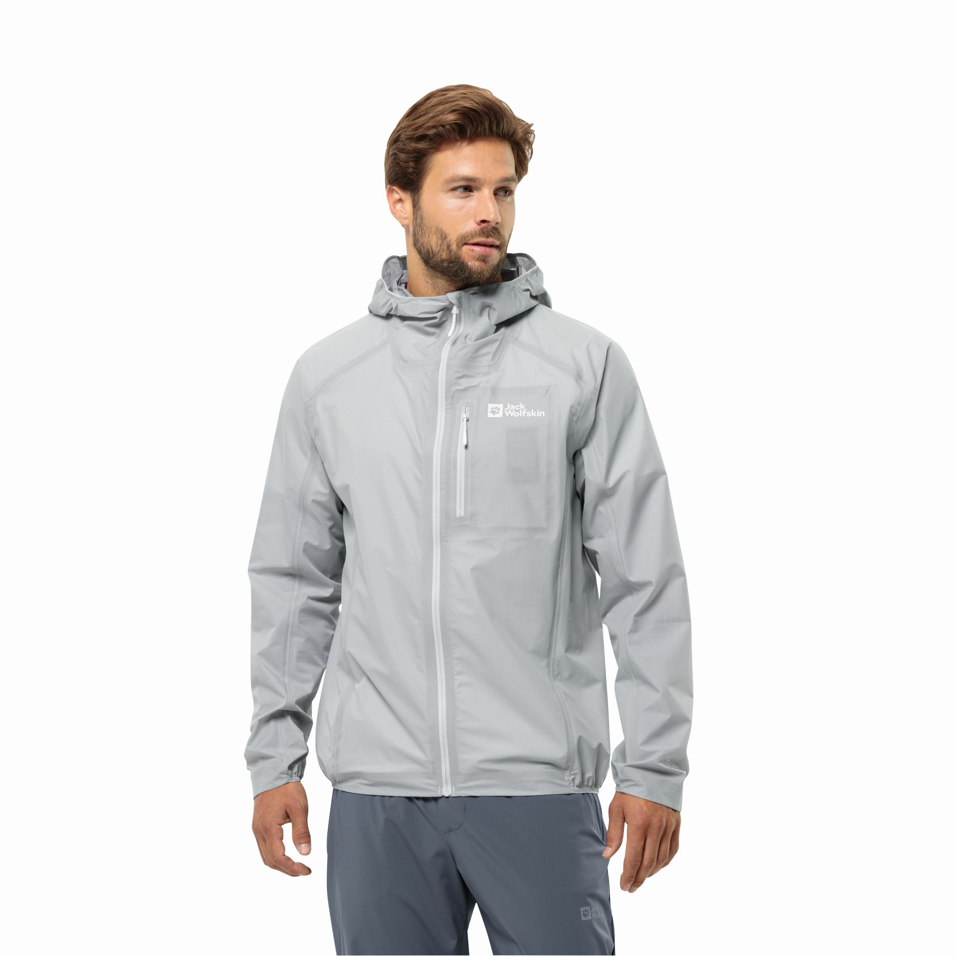 Męska kurtka przeciwdeszczowa Jack Wolfskin PRELIGHT 3L JKT M cool grey - S