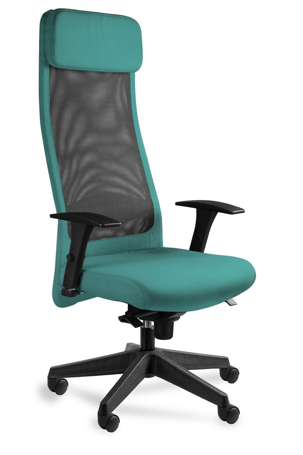 Fotel biurowy, ergonomiczny, Ares Mesh, czarny, tealblue