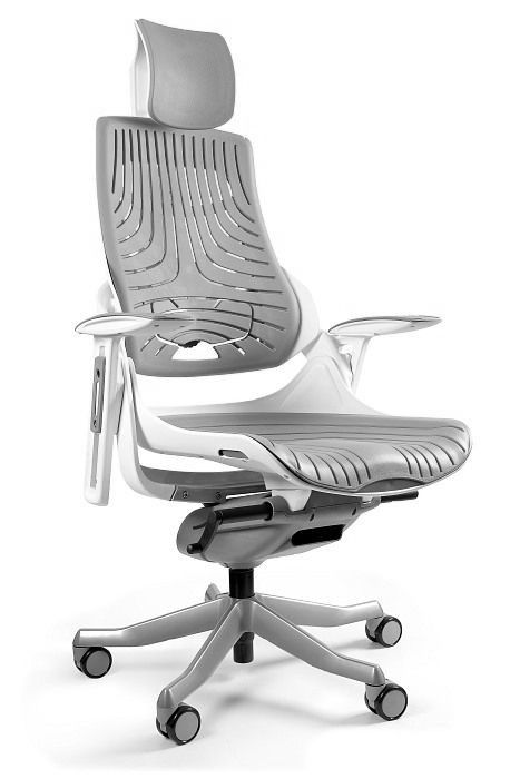Fotel gabinetowy, ergonomiczny, Wau, elastomer, TPE8, szary, biały
