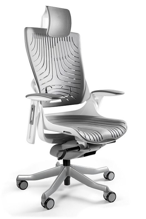 Fotel gabinetowy, ergonomiczny, Wau 2, elastomer, TPE8, biały, szary