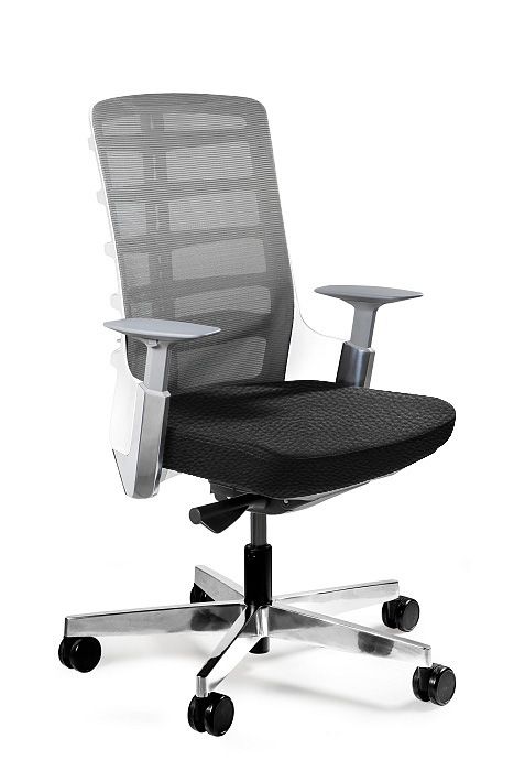 Fotel biurowy, krzesło obrotowe, Spinelly M, biały, czarna skóra naturalna