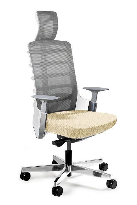 Fotel biurowy, obrotowy, Spinelly, biała skóra naturalna
