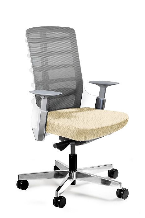 Fotel biurowy, krzesło obrotowe, Spinelly M, biała skóra naturalna