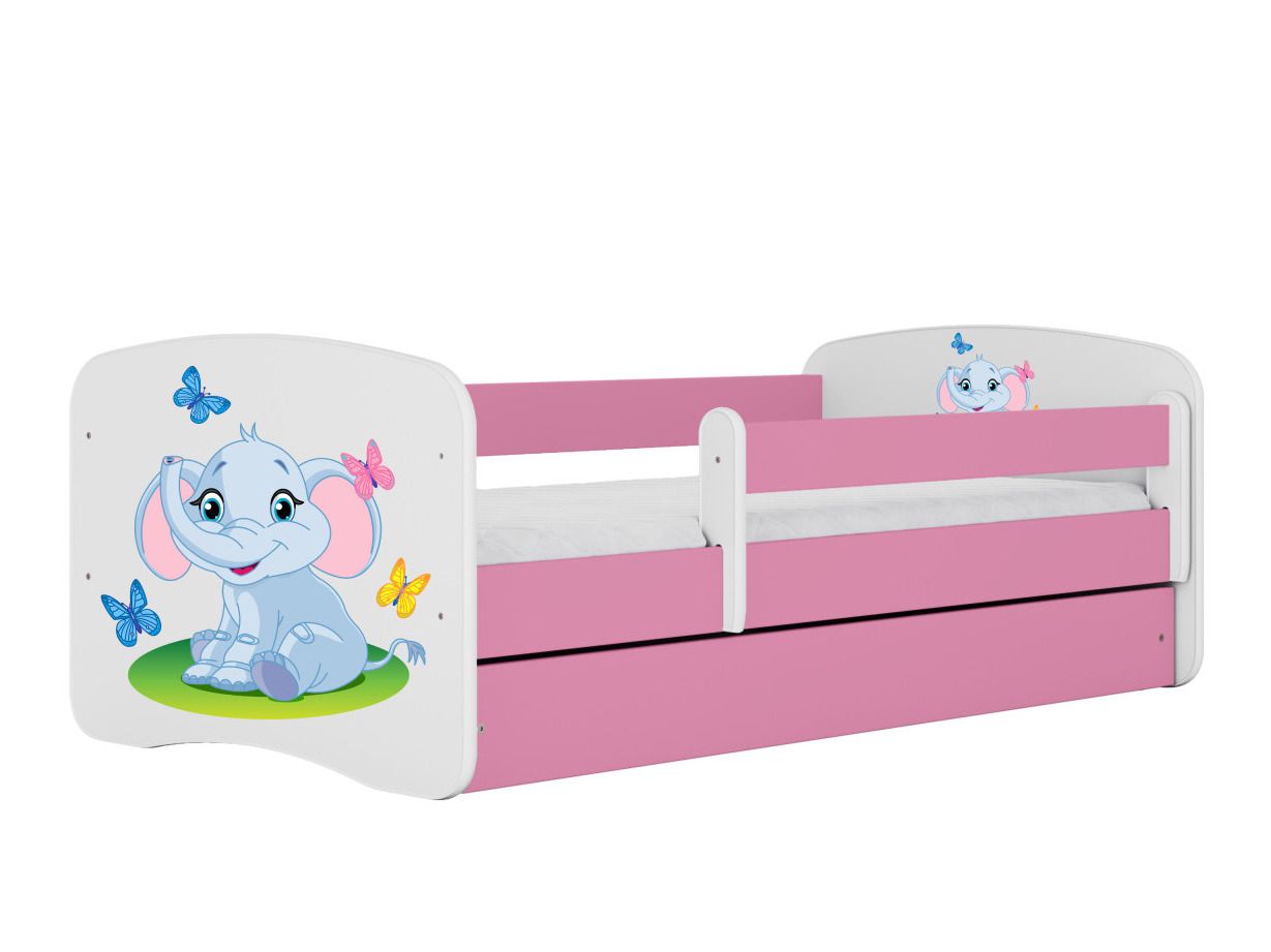 Łóżko dla dziecka, barierka, Babydreams, słonik, różowe