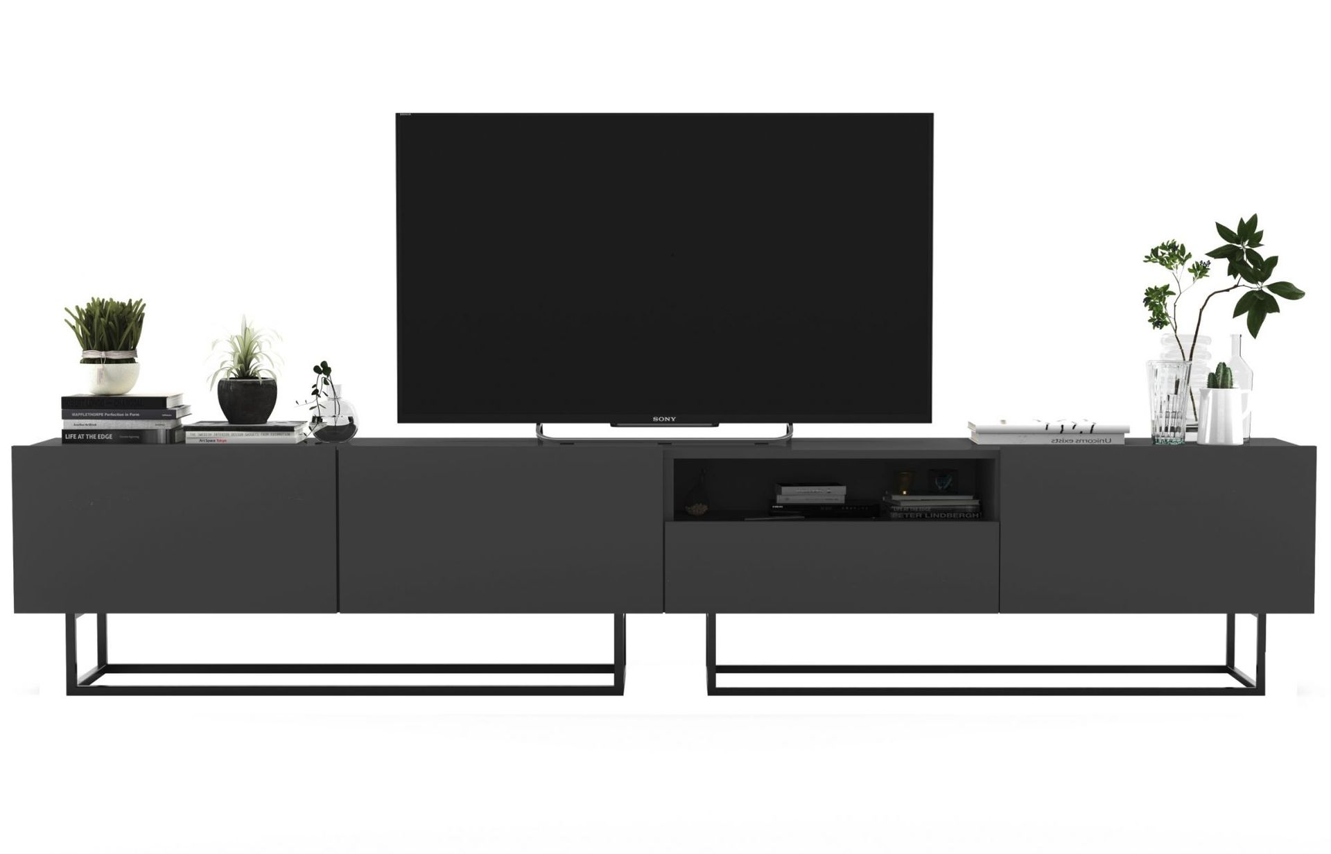 Komoda RTV, półka, loft, industrialna, enjoy, 240x35x46 cm, grafit, mat