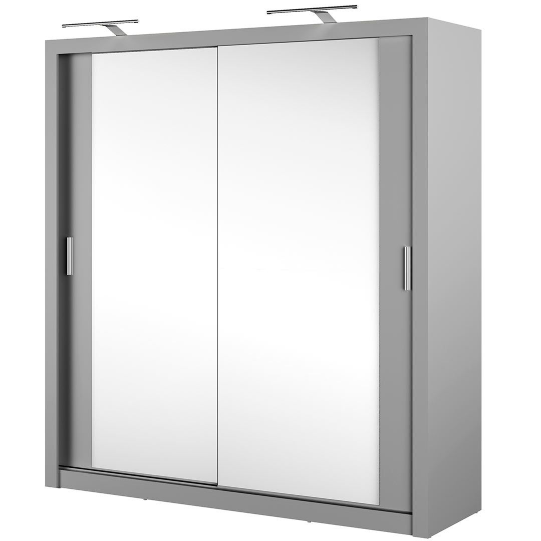Szafa przesuwna z lustrem do sypialni, Idea, 200x60x215 cm, szary, mat
