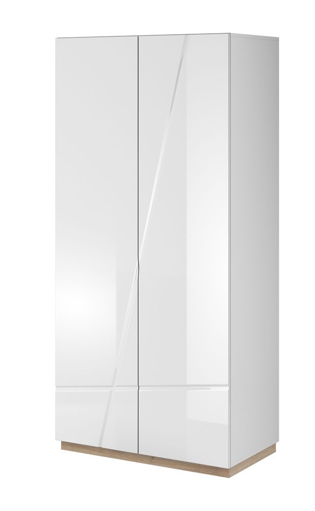 Dwudrzwiowa szafa do sypialni, Futura, 90x51x191 cm, biel, dąb riviera, połysk
