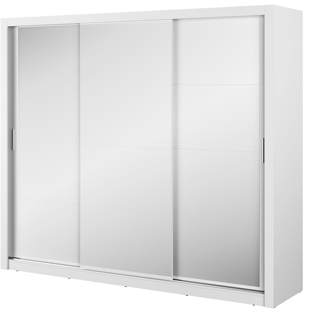 Szafa trzydrzwiowa, lustra, półki, Idea, 250x60x215 cm, biel, mat