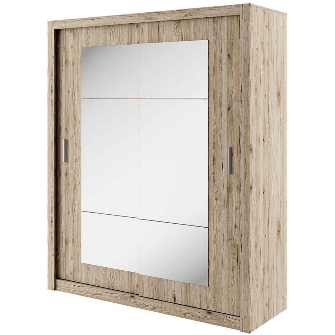 Szafa przesuwna, 2 lustra, Idea, 180x60x215 cm, san remo jasny, mat
