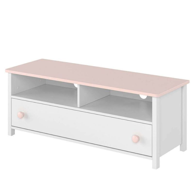 Komoda, szafka rtv do pokoju dziewczynki, Luna, 120x42x46 cm, biel, różowy, mat