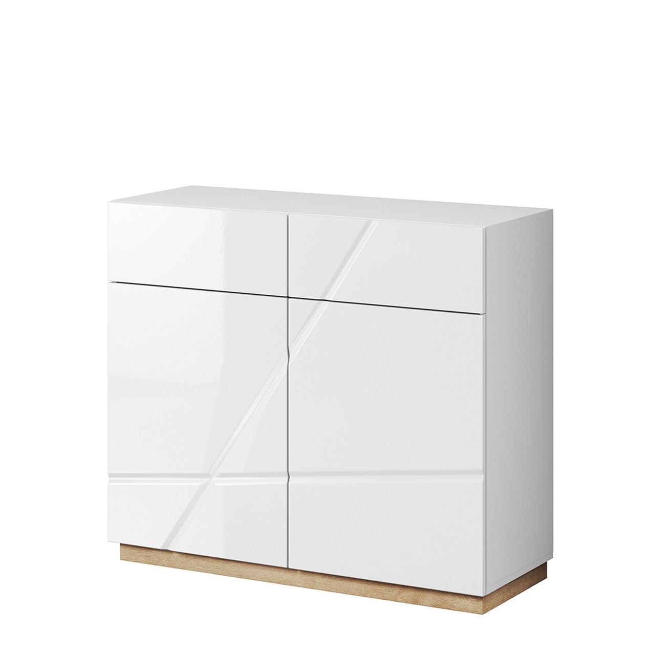 Nowoczesna komoda do sypialni, Futura, 100x41x91 cm, biel, dąb riviera, połysk