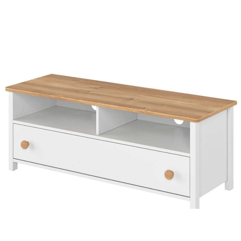 Komoda, szafka rtv do pokoju dziecka, Story, 120x42x46 cm, biel, dąb nash, mat