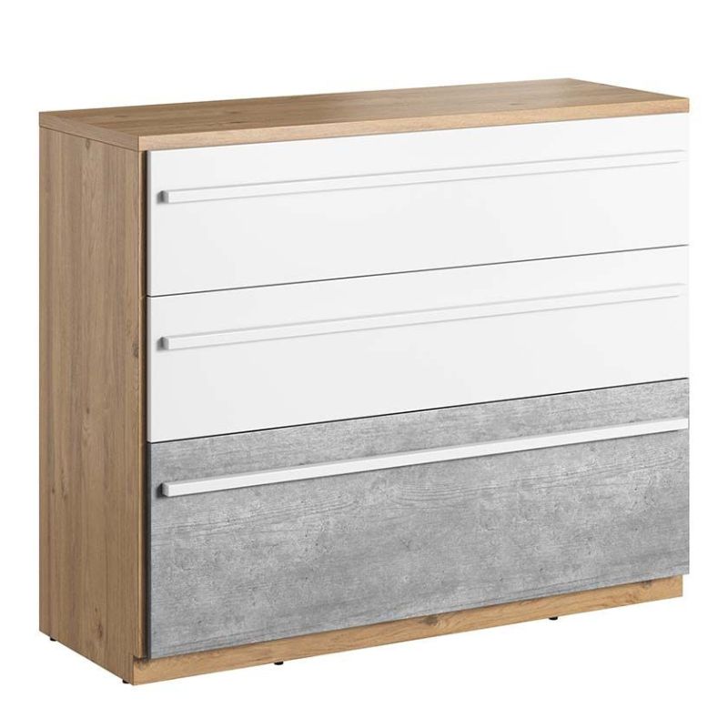 Komoda z szufladami, Plano, 110x41x88 cm, biel, szary, dąb nash, mat
