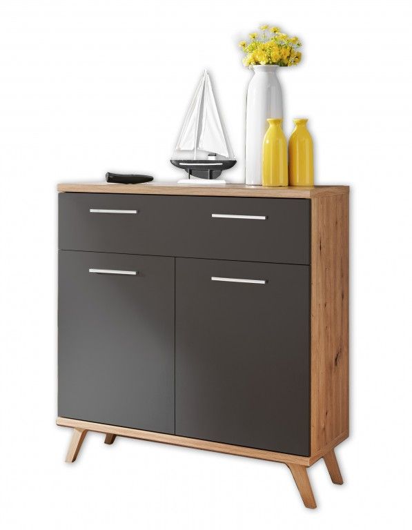 Komoda do przedpokoju, Pavo, 76x37x84 cm, dąb artisan, szary grafit, mat