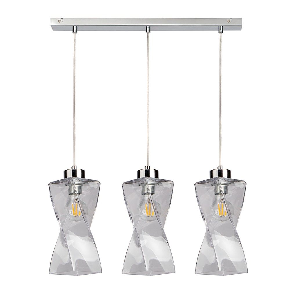 Lampa wisząca 3-punktowa, Twist, 52x10x110 cm, chrom, transparentny